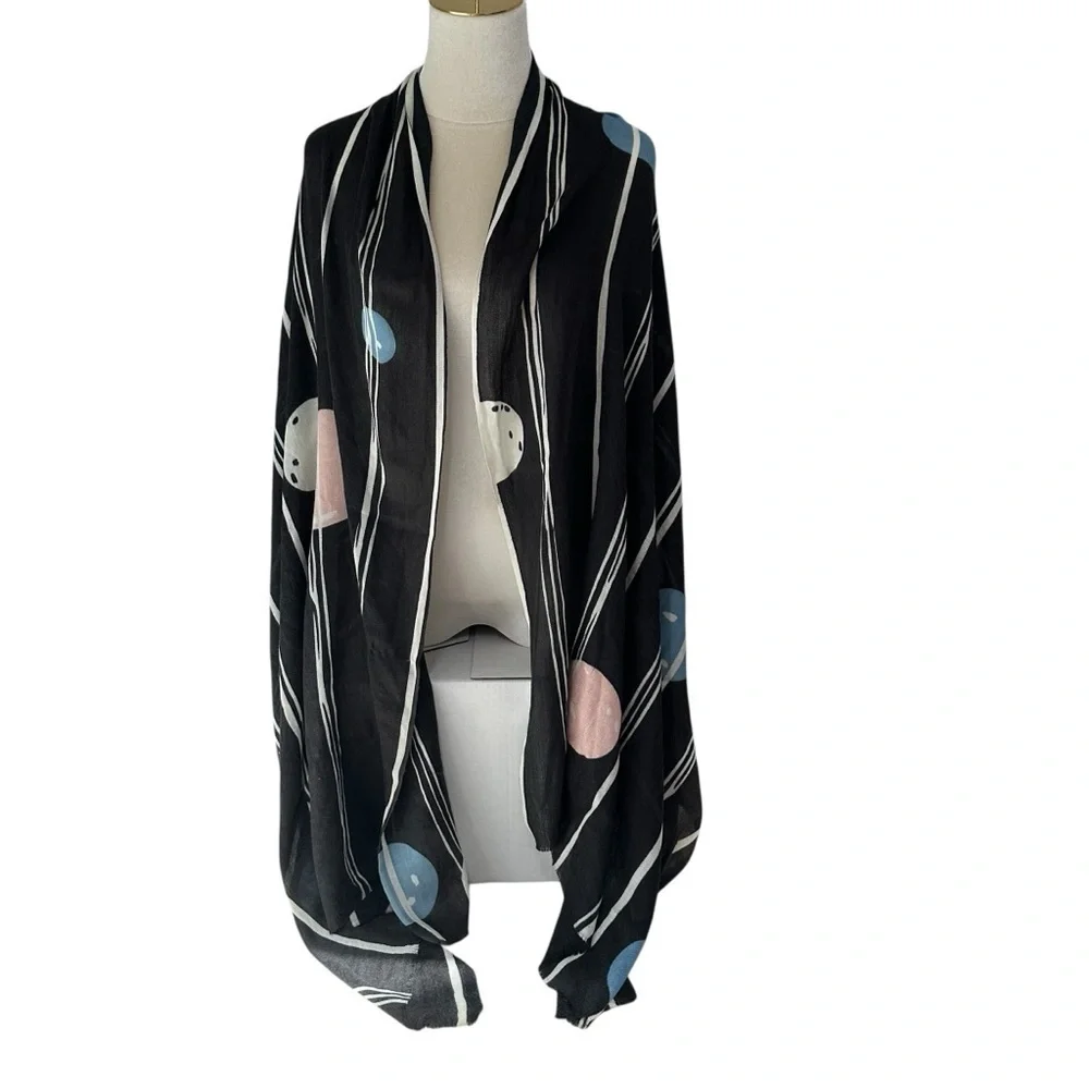Plume Nova Hand Painted Elegant Black Scarf with Abstract Circle Pattern
